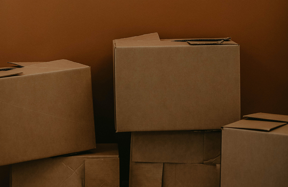 A pile of cardboard boxes. Photo.