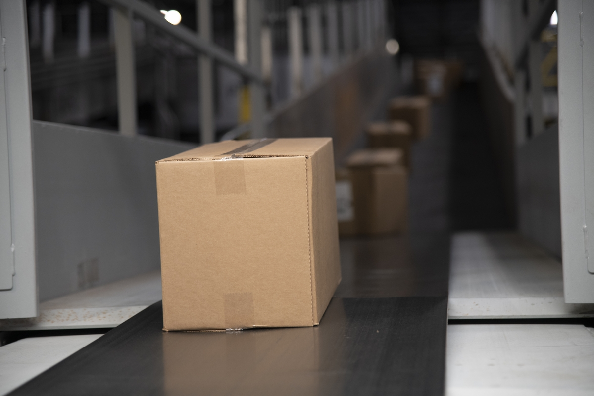 boxes on a conveyor belt. Photo.